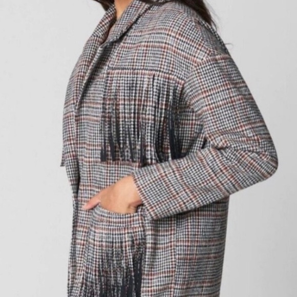 Blank NYC Blazer Jacket Fringe Houndstooth Oversized Boho Western - Picture 2 of 7